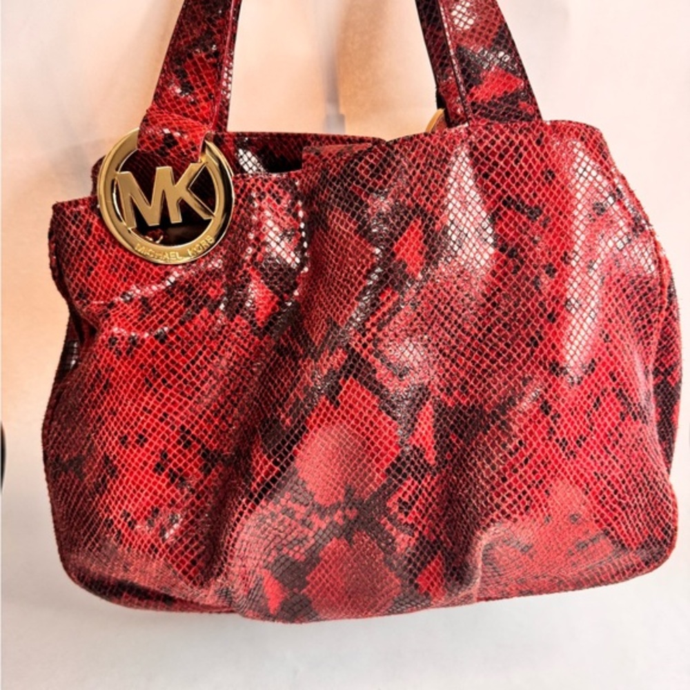 Michael Kors Fulton East West Tote in Red Snakeskin